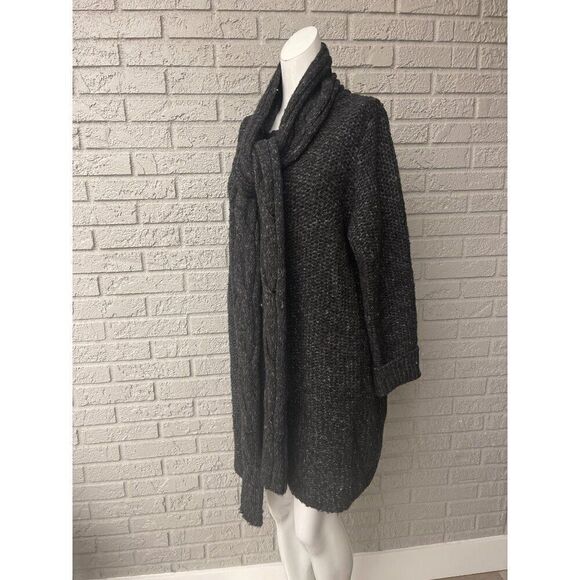 Lane Bryant Women Dark Gray Wool Blend Long Sleeve Long Scarf Sweater Cardigan S - Picture 4 of 9